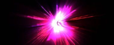 Fütürist mercek patlaması. Parlayan parçacıkları ve çizgileri olan ışık patlaması yıldızı. Güzel soyut ışın arkaplanı.