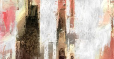 Soyut arkaplanda pürüzlü fırça darbeleri. Fırça boyası. Renkli boya darbeleri. Eşsiz duvar sanatı. Tuvaldeki modern sanat. Renkli çağdaş sanat eserleri. 