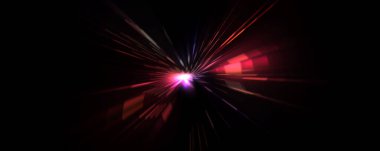 Fütürist mercek patlaması. Parlayan parçacıkları ve çizgileri olan ışık patlaması yıldızı. Güzel soyut ışın arkaplanı.