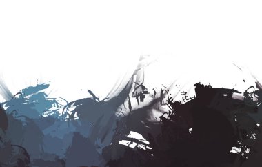 Taranmış Boyalı Soyut Arkaplan. Vahşi kaotik fırça darbeleri. Boya darbeleri. 2D İllüstrasyon. Fırça darbeli resim. 