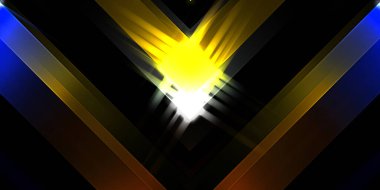 Soyut parlayan geometrik ışıklar arka planda. Fraktal simetrik grafik çizimi. Parıldayan ve parıldayan çubukları kesiştir.