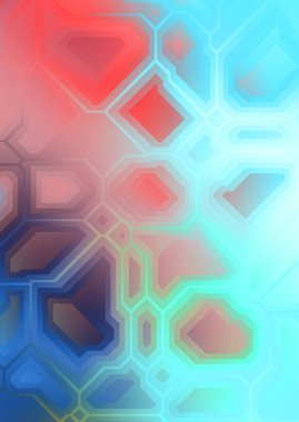 Renkli ve canlı geometrik şekiller katmanları var. Bir teknoloji planının dijital illüstrasyonu. Gelecekçi tasarım şablonu.