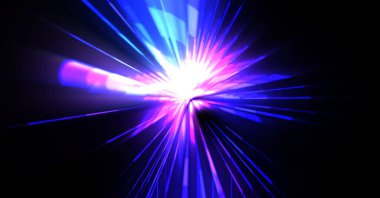 Fütürist mercek patlaması. Parlayan parçacıkları ve çizgileri olan ışık patlaması yıldızı. Güzel soyut ışın arkaplanı.