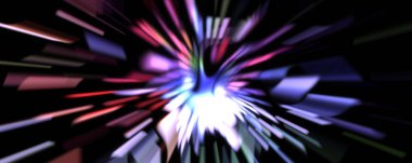 Işık parçacık izleri. Parlayan parçacıkları ve çizgileri olan ışık patlaması yıldızı. Güzel hareketli soyut ışın arkaplanı.