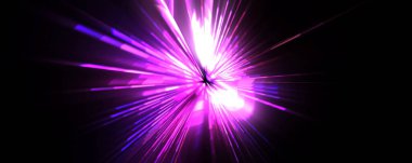 Fütürist mercek patlaması. Parlayan parçacıkları ve çizgileri olan ışık patlaması yıldızı. Güzel soyut ışın arkaplanı.