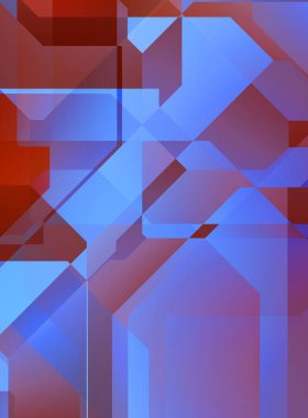 Renkli ve canlı geometrik şekiller katmanları var. Bir teknoloji planının dijital illüstrasyonu. Gelecekçi tasarım şablonu.