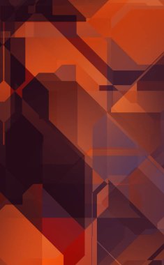 Renkli ve canlı geometrik şekiller katmanları var. Bir teknoloji planının dijital illüstrasyonu. Gelecekçi tasarım şablonu.