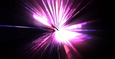 Fütürist mercek patlaması. Parlayan parçacıkları ve çizgileri olan ışık patlaması yıldızı. Güzel soyut ışın arkaplanı.