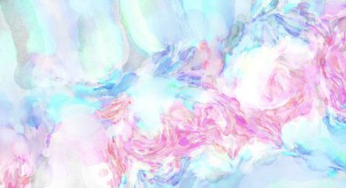 Alkol mürekkebini andıran rahatlatıcı fırça darbelerinin modern resmi. Poster, duvar sanatı, afiş, kart, kitap kapağı veya ambalaj için pastel renkli suluboya resim.