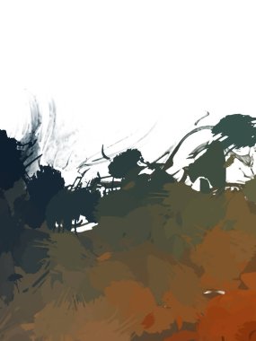 Taranmış Boyalı Soyut Arkaplan. Vahşi kaotik fırça darbeleri. Boya darbeleri. 2D İllüstrasyon. Fırça darbeli resim. 