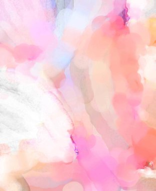 Pastel renklerde suluboya resim. Poster, duvar sanatı, afiş, kart, kitap kapağı ya da ambalaj için rahatlatıcı kompozisyonun yumuşak renkli çizimi. Modern fırça darbeleri resim.