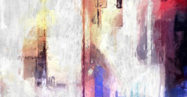 Soyut arkaplanda pürüzlü fırça darbeleri. Fırça boyası. Renkli boya darbeleri. Eşsiz duvar sanatı. Tuvaldeki modern sanat. Renkli çağdaş sanat eserleri. 