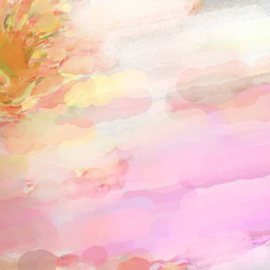Pastel renklerde suluboya resim. Poster, duvar sanatı, afiş, kart, kitap kapağı ya da ambalaj için rahatlatıcı kompozisyonun yumuşak renkli çizimi. Modern fırça darbeleri resim.