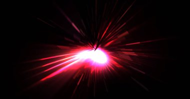 Fütürist mercek patlaması. Parlayan parçacıkları ve çizgileri olan ışık patlaması yıldızı. Güzel soyut ışın arkaplanı.