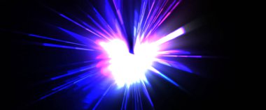 Fütürist mercek patlaması. Parlayan parçacıkları ve çizgileri olan ışık patlaması yıldızı. Güzel soyut ışın arkaplanı.