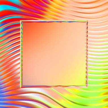 Soyut çerçeveli arkaplan. Renkli, canlı, dalgalı bir duvar kağıdı. Merkezi çerçeveli yaratıcı grafik 2d çizim. Dinamik şekilli modaya uygun sıvı örtüsü.