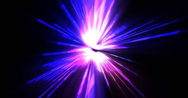 Fütürist mercek patlaması. Parlayan parçacıkları ve çizgileri olan ışık patlaması yıldızı. Güzel soyut ışın arkaplanı.