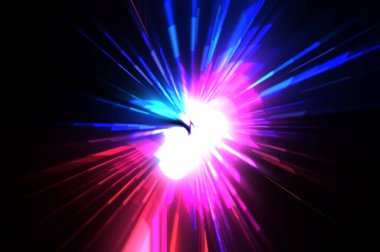 Fütürist mercek patlaması. Parlayan parçacıkları ve çizgileri olan ışık patlaması yıldızı. Güzel soyut ışın arkaplanı.