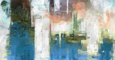 Soyut arkaplanda pürüzlü fırça darbeleri. Fırça boyası. Renkli boya darbeleri. Eşsiz duvar sanatı. Tuvaldeki modern sanat. Renkli çağdaş sanat eserleri. 