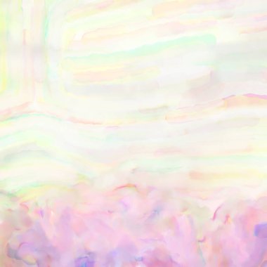 Pastel renklerde suluboya resim. Poster, duvar sanatı, afiş, kart, kitap kapağı ya da ambalaj için rahatlatıcı kompozisyonun yumuşak renkli çizimi. Modern fırça darbeleri resim.