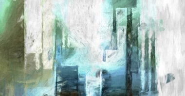 Soyut arkaplanda pürüzlü fırça darbeleri. Fırça boyası. Renkli boya darbeleri. Eşsiz duvar sanatı. Tuvaldeki modern sanat. Renkli çağdaş sanat eserleri. 