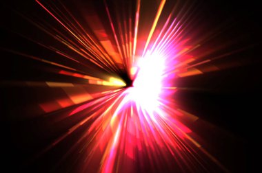 Fütürist mercek patlaması. Parlayan parçacıkları ve çizgileri olan ışık patlaması yıldızı. Güzel soyut ışın arkaplanı.