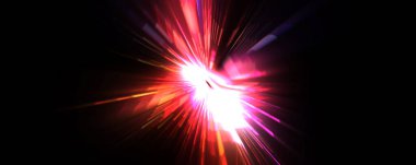 Fütürist mercek patlaması. Parlayan parçacıkları ve çizgileri olan ışık patlaması yıldızı. Güzel soyut ışın arkaplanı.