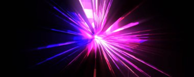 Fütürist mercek patlaması. Parlayan parçacıkları ve çizgileri olan ışık patlaması yıldızı. Güzel soyut ışın arkaplanı.