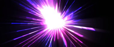 Fütürist mercek patlaması. Parlayan parçacıkları ve çizgileri olan ışık patlaması yıldızı. Güzel soyut ışın arkaplanı.