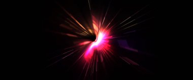 Fütürist mercek patlaması. Parlayan parçacıkları ve çizgileri olan ışık patlaması yıldızı. Güzel soyut ışın arkaplanı.