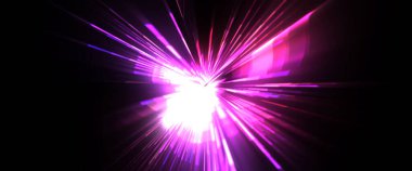 Fütürist mercek patlaması. Parlayan parçacıkları ve çizgileri olan ışık patlaması yıldızı. Güzel soyut ışın arkaplanı.