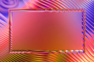 Soyut çerçeveli arkaplan. Renkli, canlı, dalgalı bir duvar kağıdı. Merkezi çerçeveli yaratıcı grafik 2d çizim. Dinamik şekilli modaya uygun sıvı örtüsü.