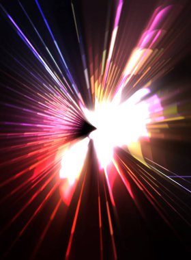 Fütürist mercek patlaması. Parlayan parçacıkları ve çizgileri olan ışık patlaması yıldızı. Güzel soyut ışın arkaplanı.