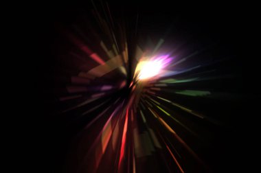 Fütürist mercek patlaması. Parlayan parçacıkları ve çizgileri olan ışık patlaması yıldızı. Güzel soyut ışın arkaplanı.