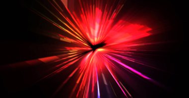 Fütürist mercek patlaması. Parlayan parçacıkları ve çizgileri olan ışık patlaması yıldızı. Güzel soyut ışın arkaplanı.