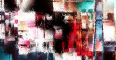 Modern sanat. Renkli çağdaş sanat eserleri. Renkli boya darbeleri. Soyut arkaplanda fırça darbeleri. Fırça boyası. Eşsiz duvar sanatı.