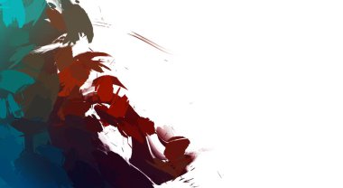 Taranmış Boyalı Soyut Arkaplan. Vahşi kaotik fırça darbeleri. Boya darbeleri. 2D İllüstrasyon. Fırça darbeli resim. 