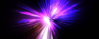 Fütürist mercek patlaması. Parlayan parçacıkları ve çizgileri olan ışık patlaması yıldızı. Güzel soyut ışın arkaplanı.