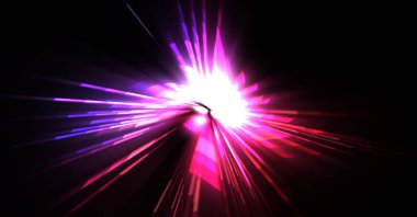 Fütürist mercek patlaması. Parlayan parçacıkları ve çizgileri olan ışık patlaması yıldızı. Güzel soyut ışın arkaplanı.