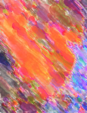 Çağdaş sanat. El yapımı resim. Modern sanat eserleri. Yüzeyde suluboya fırça darbeleriyle resim yapmak. 2D çizim. Sanatsal arkaplan resmi. Tablo üzerinde soyut resim. Renkli doku.