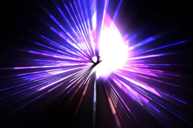 Fütürist mercek patlaması. Parlayan parçacıkları ve çizgileri olan ışık patlaması yıldızı. Güzel soyut ışın arkaplanı.