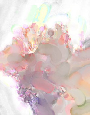 Yumuşak suluboya duvar kağıdı. Hafifçe fırçalanmış renkleri olan sanatsal bir resim. Pastel renkler arkaplana dokunmuş. Soyut duvar sanatı..