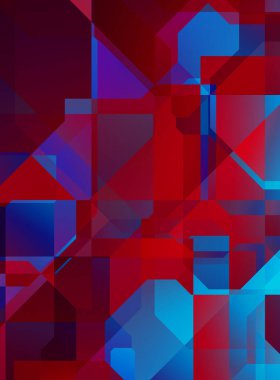 Renkli ve canlı geometrik şekiller katmanları var. Bir teknoloji planının dijital illüstrasyonu. Gelecekçi tasarım şablonu.