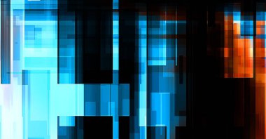 Renkli ve canlı geometrik şekiller katmanları var. Bir teknoloji planının dijital illüstrasyonu. Gelecekçi tasarım şablonu.