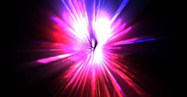 Fütürist mercek patlaması. Parlayan parçacıkları ve çizgileri olan ışık patlaması yıldızı. Güzel soyut ışın arkaplanı.