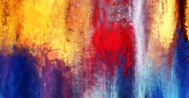 Modern sanat. Renkli çağdaş sanat eserleri. Renkli boya darbeleri. Soyut arkaplanda fırça darbeleri. Fırça boyası. Eşsiz duvar sanatı.