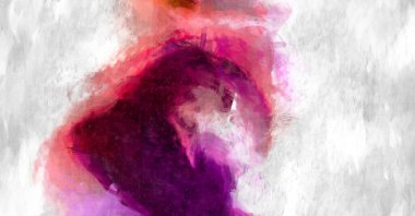 Soyut arkaplanda pürüzlü fırça darbeleri. Fırça boyası. Renkli boya darbeleri. Eşsiz duvar sanatı. Tuvaldeki modern sanat. Renkli çağdaş sanat eserleri. 