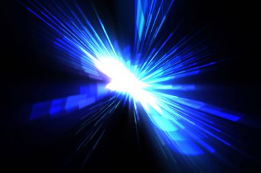 Fütürist mercek patlaması. Parlayan parçacıkları ve çizgileri olan ışık patlaması yıldızı. Güzel soyut ışın arkaplanı.