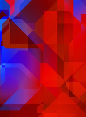 Renkli ve canlı geometrik şekiller katmanları var. Bir teknoloji planının dijital illüstrasyonu. Gelecekçi tasarım şablonu.