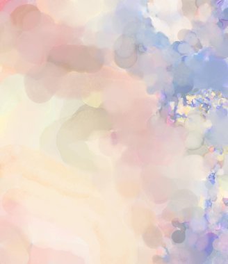 Yumuşak suluboya duvar kağıdı. Hafifçe fırçalanmış renkleri olan sanatsal bir resim. Pastel renkler arkaplana dokunmuş. Soyut duvar sanatı..